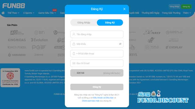 Hoàn thành biểu mẫu Fun88 đăng ký